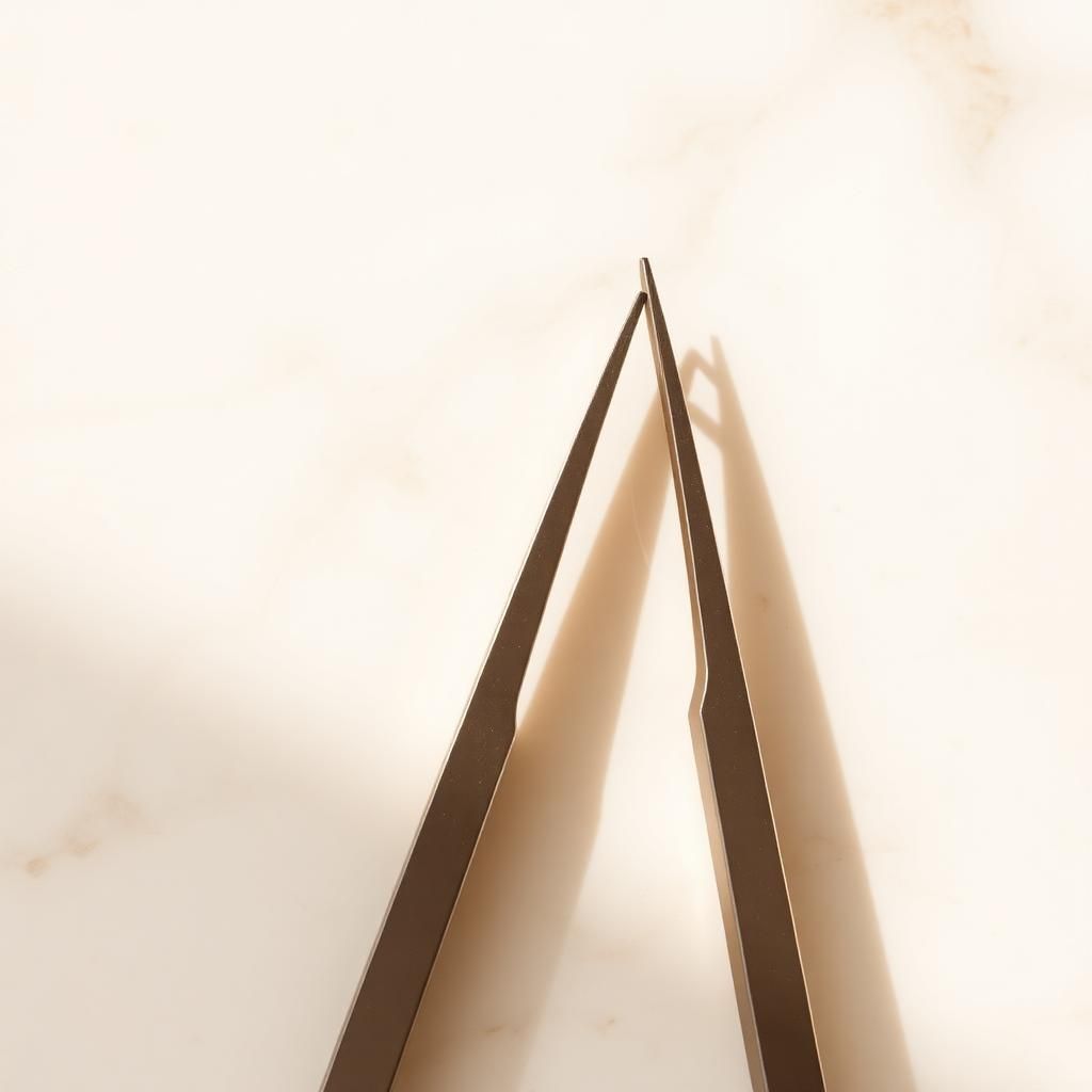 Two precision tweezers on marble, one with perfectly aligned tips