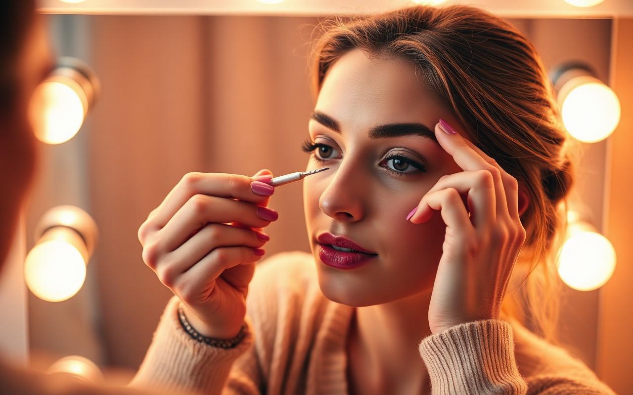 Demonstration of using a slant tweezer correctly on eyebrows in natural light